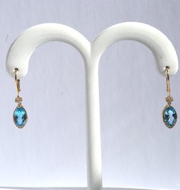 American Jewelry 14k Yellow Gold .14ctw Rd Dia Marquise Blue Topaz Dangle Earrings