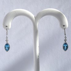American Jewelry 14k White Gold .14ctw Rd Dia Marquise Blue Topaz Dangle Earrings