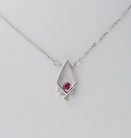 American Jewelry 14k White Gold .03ct Diamond & Ruby Petite Openwork Necklace