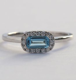 American Jewelry 10kw .12ctw Diamond Baguette Blue Topaz Halo Ring (Size 7)