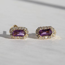 American Jewelry 10k Yellow Gold .11ct Diamond Halo .50ct Amethyst Earrings