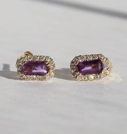 American Jewelry 10k Yellow Gold .11ct Diamond Halo .50ct Amethyst Earrings