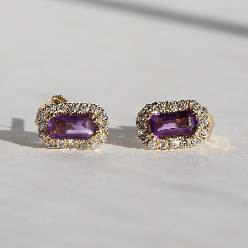 American Jewelry 14ky .11ct Dia .50ct Amethyst Halo Earrings