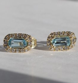 American Jewelry 14ky .11ct Dia .50ct Blue Topaz Halo Earrings