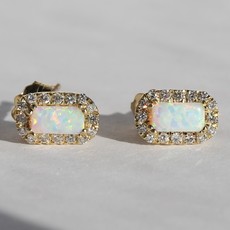 American Jewelry 14ky .11ct Dia .50ct Created Opal Halo Earrings