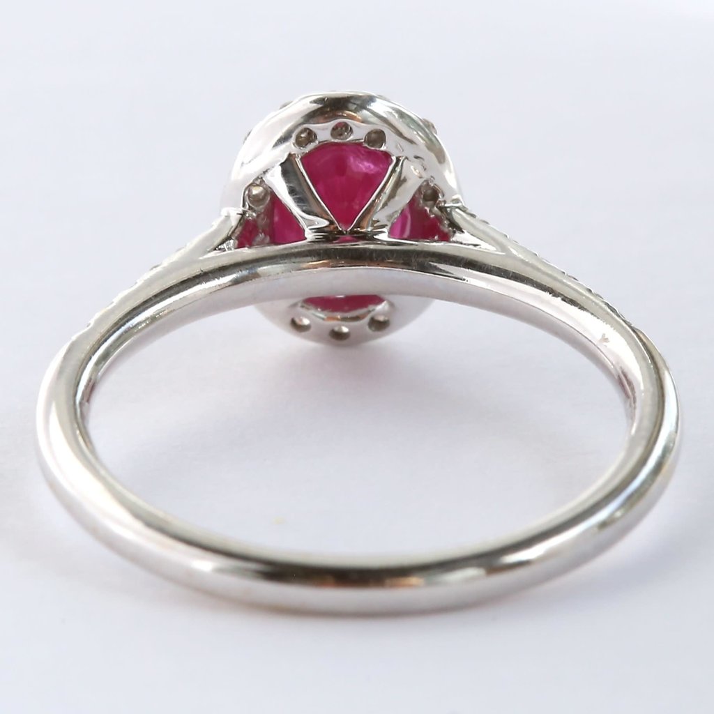 American Jewelry 14kw 5x7 Ruby .28ctw Dia Halo Ring Size 6.25