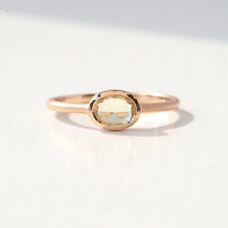 14K Rose Gold 1/2ct Sideways Oval Rosecut Peach  Sapphire Bezel Ring (Size 6.5)