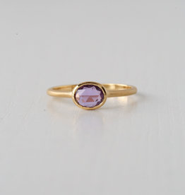 14k Yellow Gold 1/2ct Sideways Oval Rosecut Purple Sapphire Bezel Satin Finish Ring (Size 6.5)