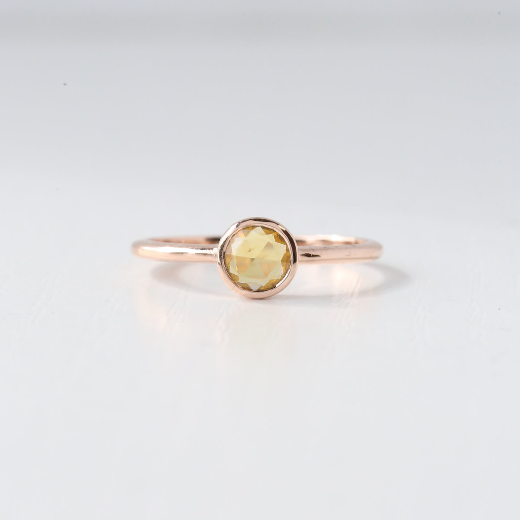 14k Rose Gold 1/2ct Round Rosecut Orange Sapphire Bezel Ring (Size 6.5)