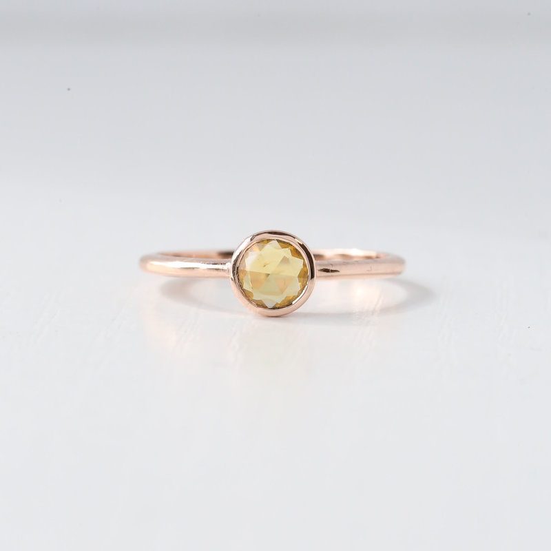 14k Rose Gold 1/2ct Round Rosecut Orange Sapphire Bezel Ring (Size 6.5)