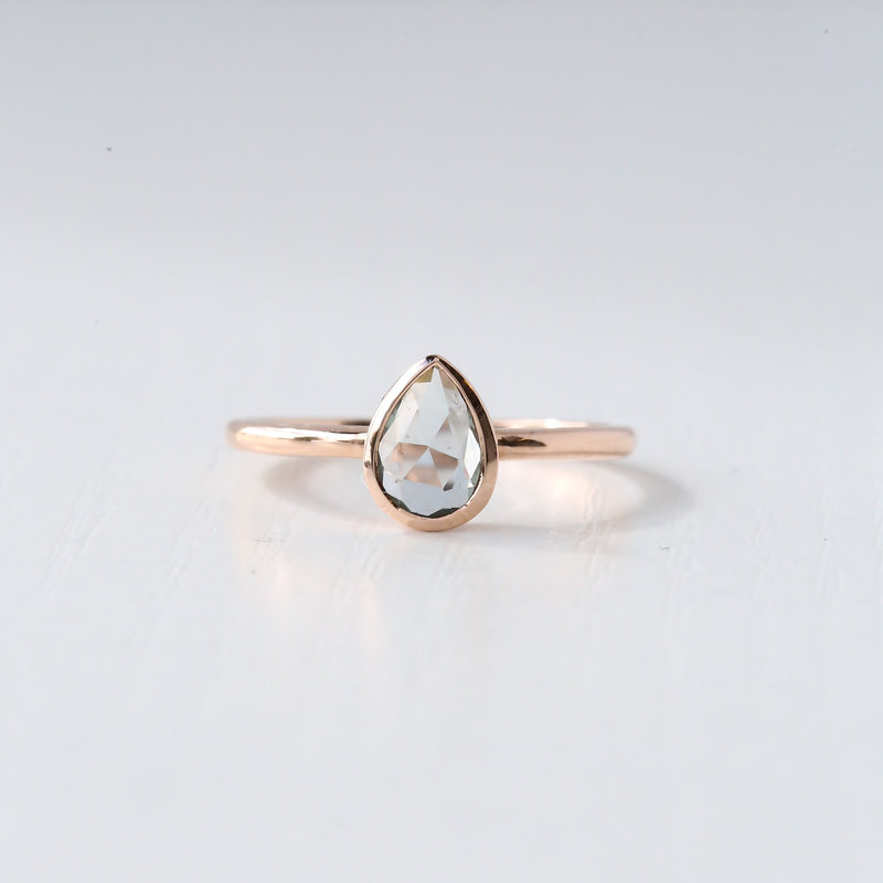 14k Rose Gold 1/2ct Pear Rosecut Blue Sapphire Bezel Ring (Size 6.5)