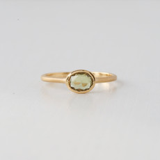 14k Yellow Gold 1/2ct Sideways Oval Rosecut Green Sapphire Bezel Satin Finish Ring (Size 6.5)