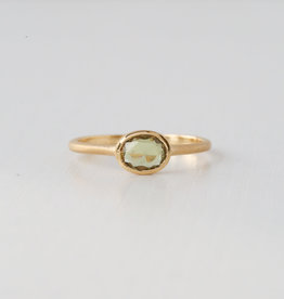 14k Yellow Gold 1/2ct Sideways Oval Rosecut Green Sapphire Bezel Satin Finish Ring (Size 6.5)