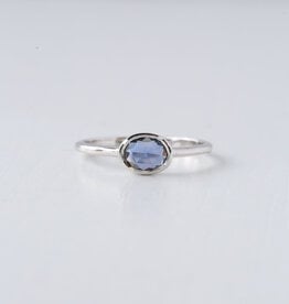 14k White Gold 1/2ct Sideways Oval Rosecut Teal Blue Sapphire Bezel Ring (Size 6.5)