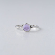 14k White Gold 1/2ct Round Rosecut Purple Sapphire Bezel Ring (Size 6.5)