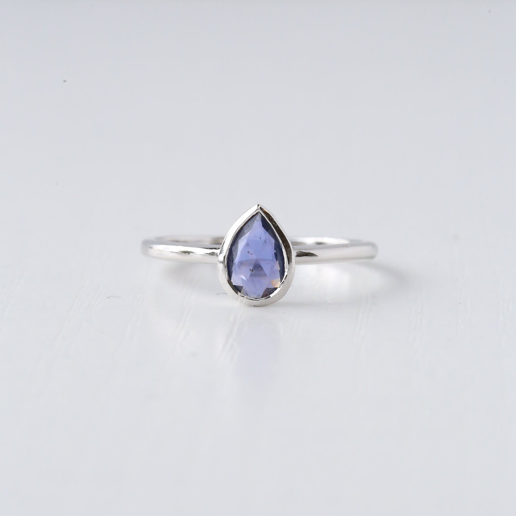14k White Gold 1/2ct Pear Rosecut Sapphire Sapphire Bezel Ring (Size 6.5)