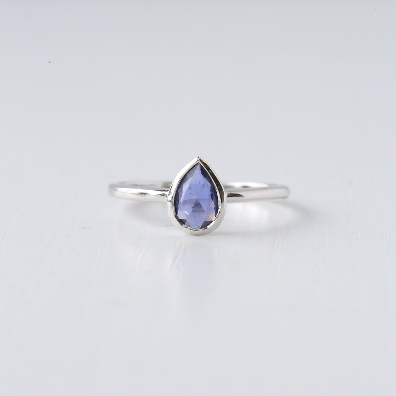 14k White Gold 1/2ct Pear Rosecut Blue Sapphire Bezel Ring (Size 6.5)