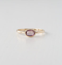 14k Yellow Gold 1/2ct Sideways Oval Rosecut Pink Sapphire Bezel Ring (Size 6.5)