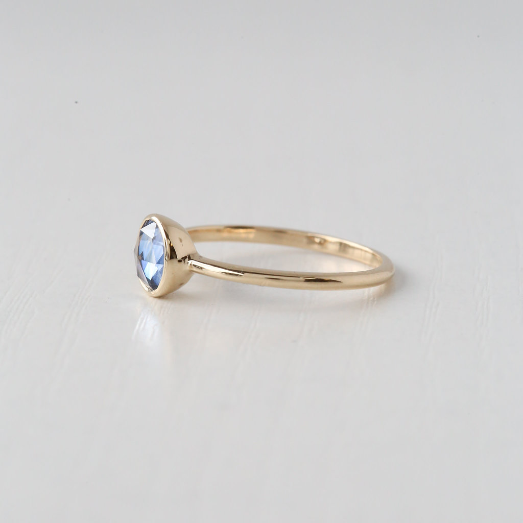14k Yellow Gold 1/2ct Round Rosecut Blue Sapphire Bezel Ring (Size 6.5)