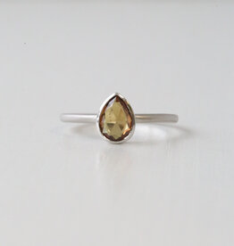 14k White Gold 1/2ct Pear Rosecut Orange Sapphire Bezel Satin Finish Ring (Size 6.5)