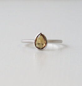 14k White Gold 1/2ct Pear Rosecut Orange Sapphire Bezel Satin Finish Ring (Size 6.5)