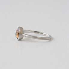 14k White Gold 1/2ct Pear Rosecut Orange Sapphire Bezel Satin Finish Ring (Size 6.5)