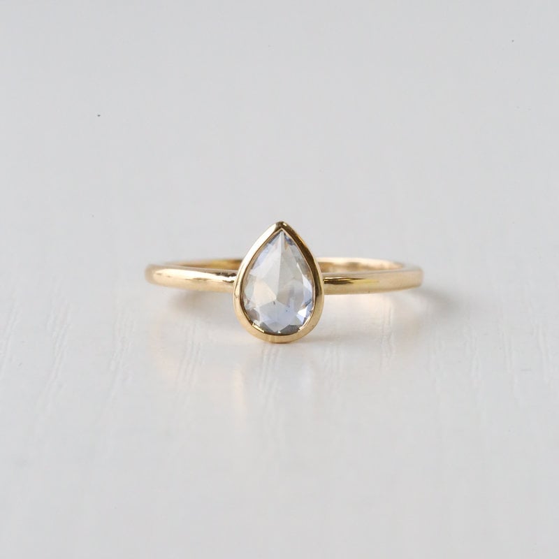 14K Yellow Gold 1/2ct Pear Rosecut Blue Sapphire Bezel Ring (Size 6.5)