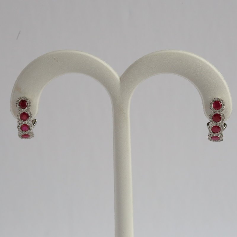 American Jewelry 14K White Gold 1.47ct Ruby & .23ct Diamond Hoop Earrings