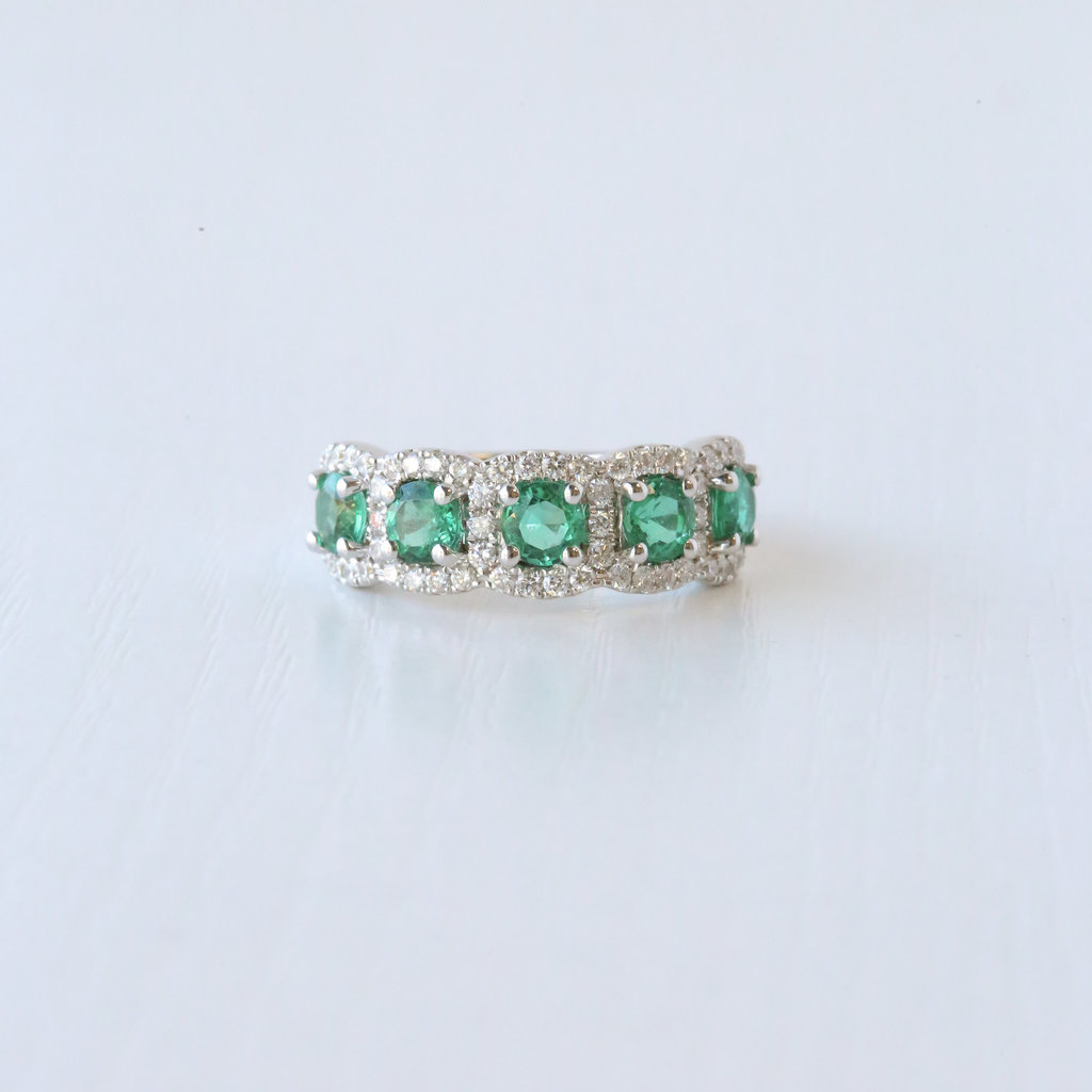 18k White Gold 0.50ctw Diamond Halo 1.16ctw Emerald Anniversary Band (Size 7)