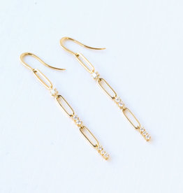 18k Yellow Gold 0.40ct Diamond Paper Clip Link Dangle Earrings