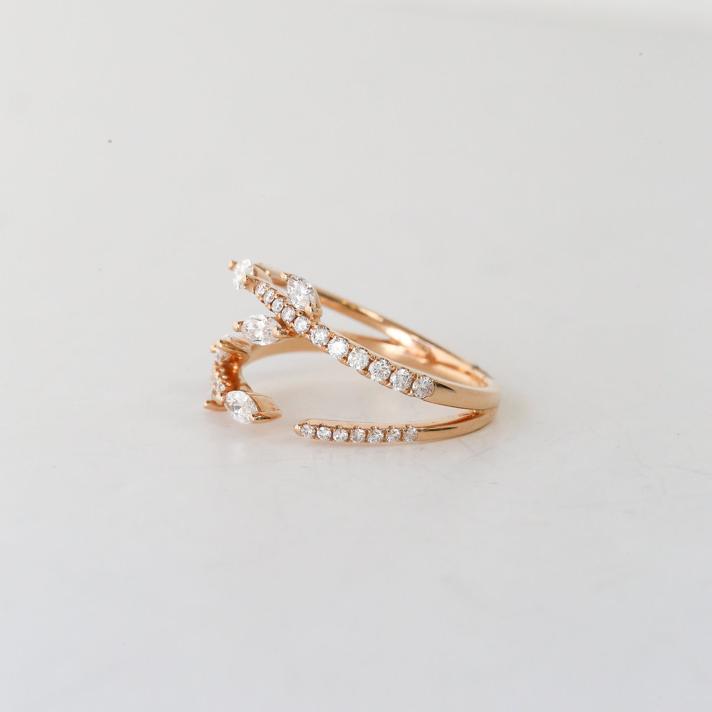 18k Rose Gold 0.73ctw Marquise and Round Diamond Open Wrap Ring (Size 7)