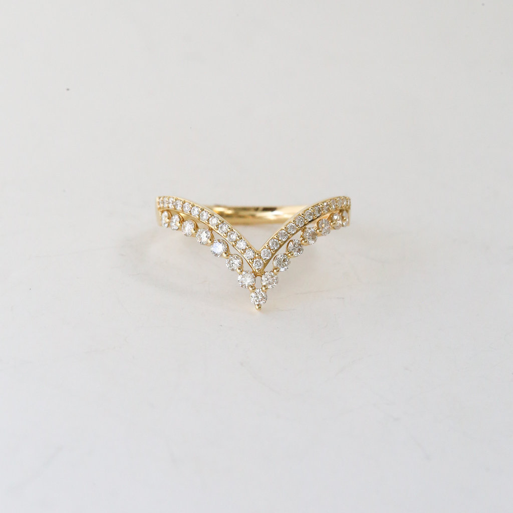 18k Yellow Gold 0.48ctw Diamond Double V Contour Band (Size 7)