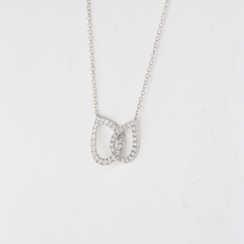 18k White Gold 0.58ctw Diamond Open Double Pear Necklace (16"-18")