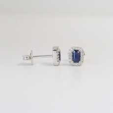 14k White Gold 0.18ctw Diamond Halo Sapphire Stud Earrings