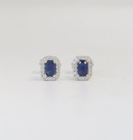 14k White Gold 0.18ctw Diamond Halo Sapphire Stud Earrings