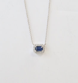 14k White Gold 0.09ctw Diamond Halo 0.30ct Blue Sapphire Necklace (16-"18")