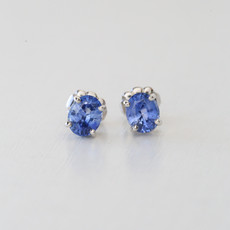 14k White Gold 1.60ctw Ceylon Blue Sapphire Oval Stud Earrings