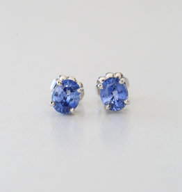 14k White Gold 1.60ctw Ceylon Blue Sapphire Oval Stud Earrings