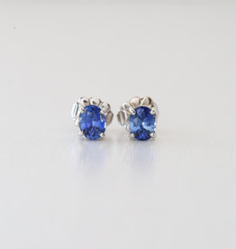 14k White Gold .96ct Oval Blue Ceylon Sapphire Stud Earrings