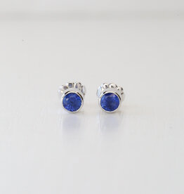 14k White Gold 1.01ct Ceylon Blue Sapphire Round Bezel Stud Earrings
