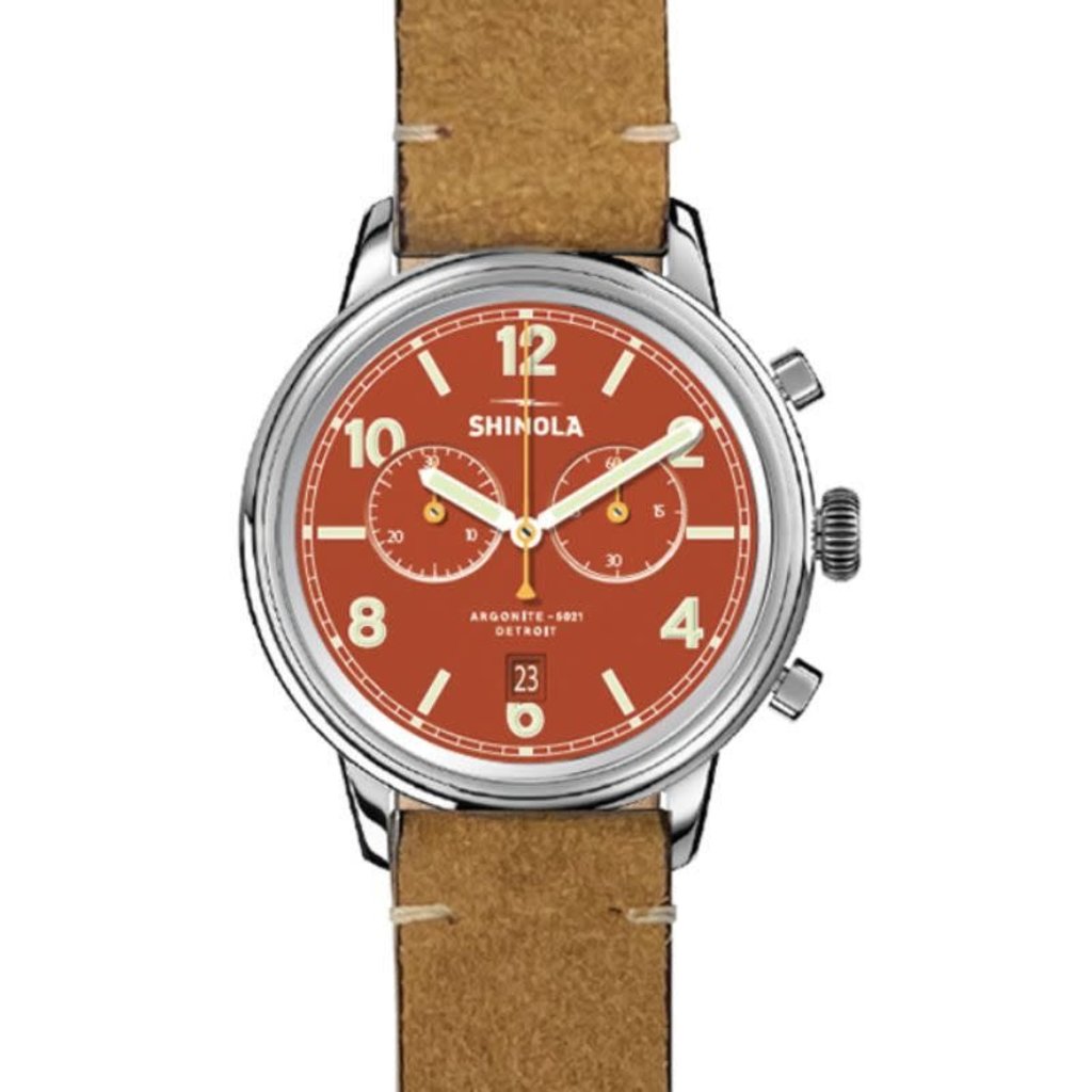 Shinola Traveler 42mm Burnt Orange Dial Natural Leather Watch