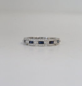 14k White Gold .22ctw Round Diamond and .39ctw Sapphire Stackable Band