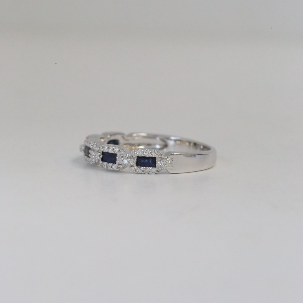 14k White Gold .22ctw Round Diamnd and .39ctw Sapphire Stackable Band