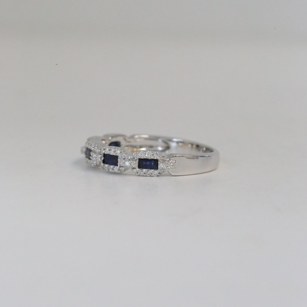 14k White Gold .22ctw Round Diamond and .39ctw Sapphire Stackable Band