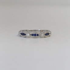 14k White Gold .14ctw Diamond and .24ctw Sapphire Milgrain Stackable Band