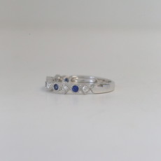 14K White Gold .10ctw Diamnd and .19ctw Round Sapphire Stackable Band