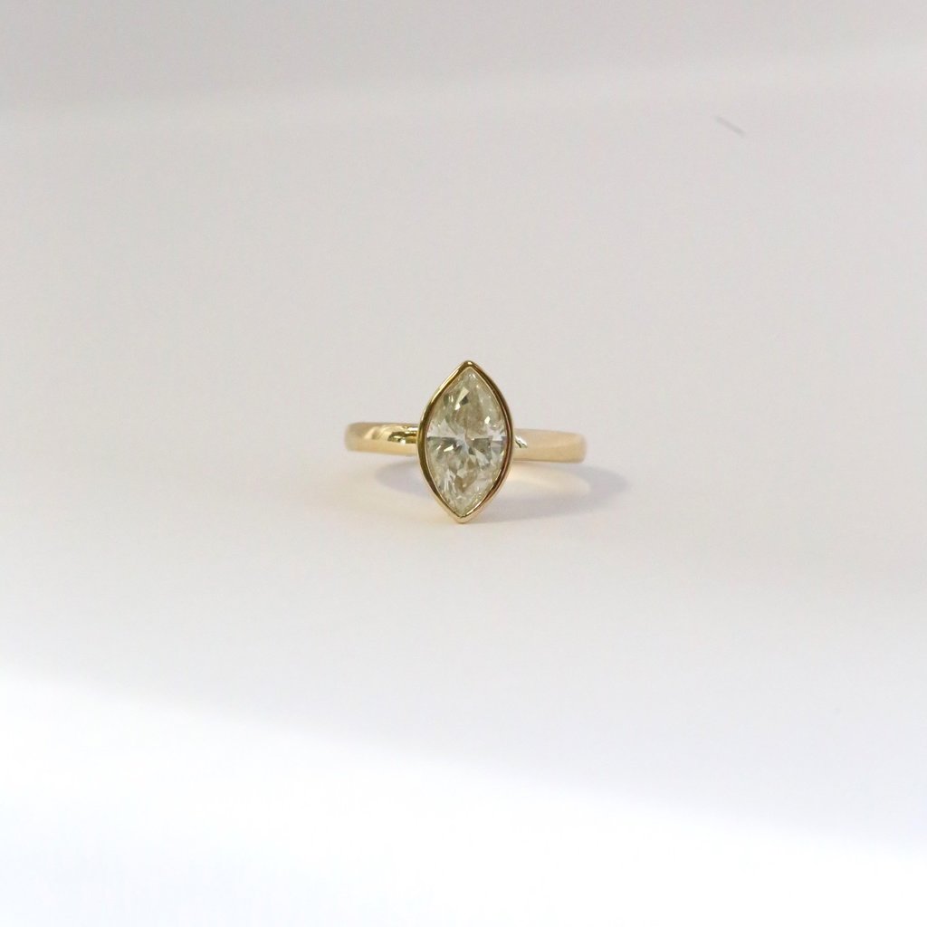 American Jewelry 14k Yellow Gold 2.04ct K-L/I1 Marquise Diamond Bezel Set Engagement Ring (Size 6.5)