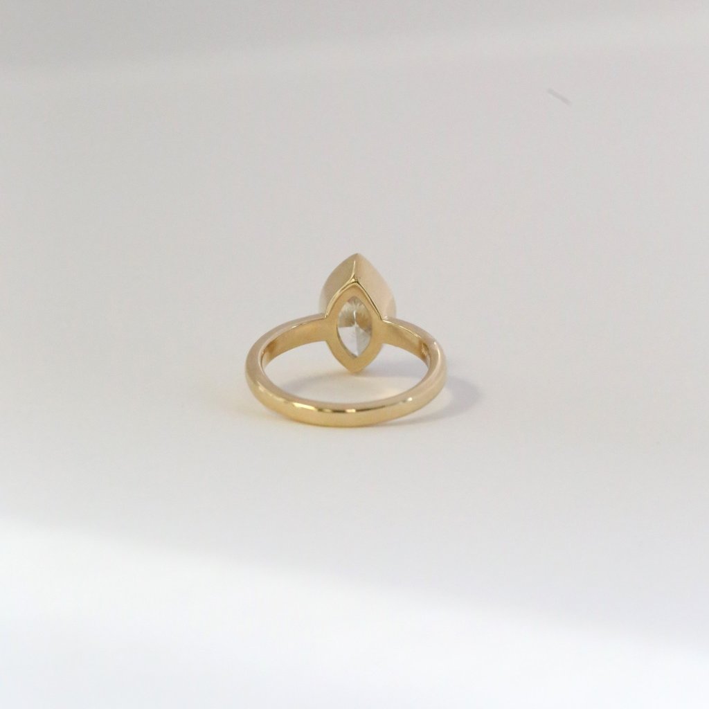 American Jewelry 14k Yellow Gold 2.04ct K-L/I1 Marquise Diamond Bezel Set Engagement Ring (Size 6.5)