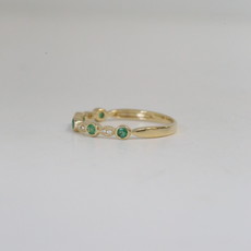 14K Yellow Gold .02ctw Round Brilliant Diamond and .14ctw Round Emerald Stackable Band