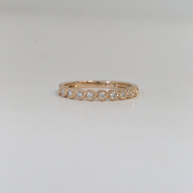 14K Rose Gold .18ctw Round Diamond Twisted Milgrain Stackable Band